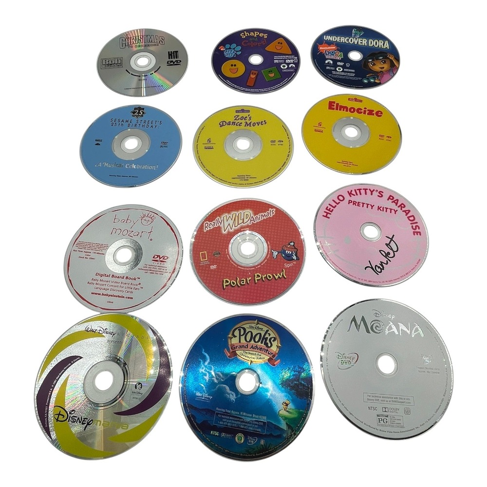 12 Kids DVD Lot Disney Moana Sesame Street Blues Clues Baby Einstein Hello Kitty
